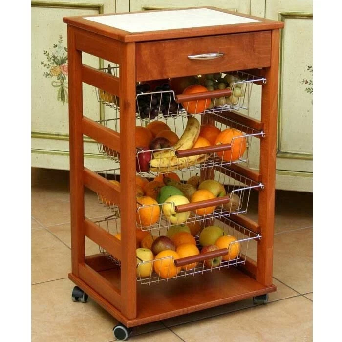 Froadp 27 x 17 x 30 cm, Cestini Frutta e Verdura, a 2 ripiani, in metallo, con manico in legno, rimovibile, per frutta, verdura, pane, snack (nero