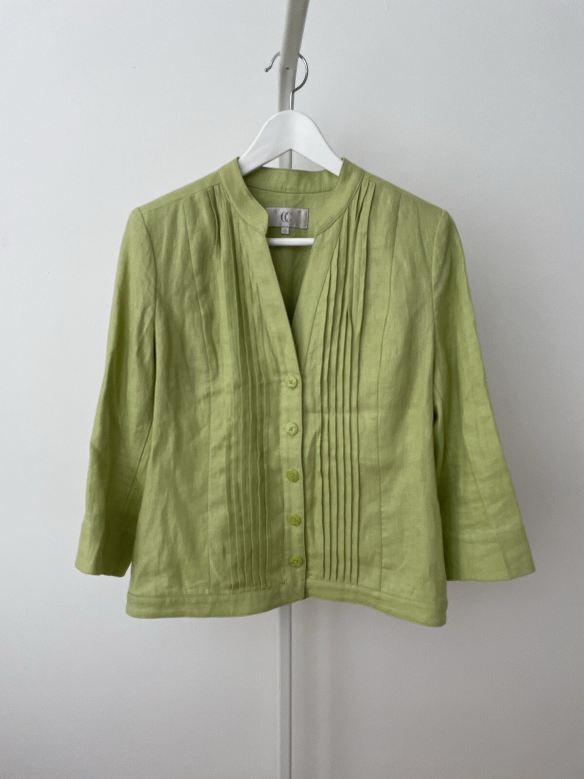 Women’s Linen Blazer Jacket Country Cashuals Pin Tucked Green 100 % Pure Size 10