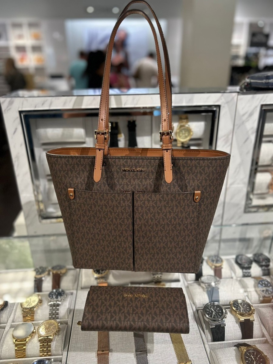 Michael Kors Jet Set Travel Medium Double Pocket Tote Bag+Trifold Michael Kors Jet Set Travel Medium Double Pocket Tote Bag+Trifold