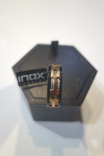 Inox Mens Ring Black Rose Gold IP Stainless Steel Cable - Picture 2 of 4