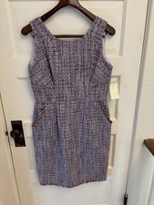 Shoshanna Purple Sleeveless Tweed Metallic Cotton Blend Dress Size 10 NWT $350