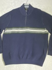 Vtg Eddie Bauer Sweater Mens Size XL Tall Blue Henley Pullover 1/4 Zip Cotton