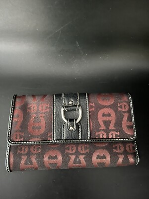 Etienne Aigner Tri-fold Signature Black Brown Cloth Silver