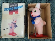 Vintage 14" Duracell Skiing Bunny w Box -  Battery Operated Pink Toy 1970s Korea