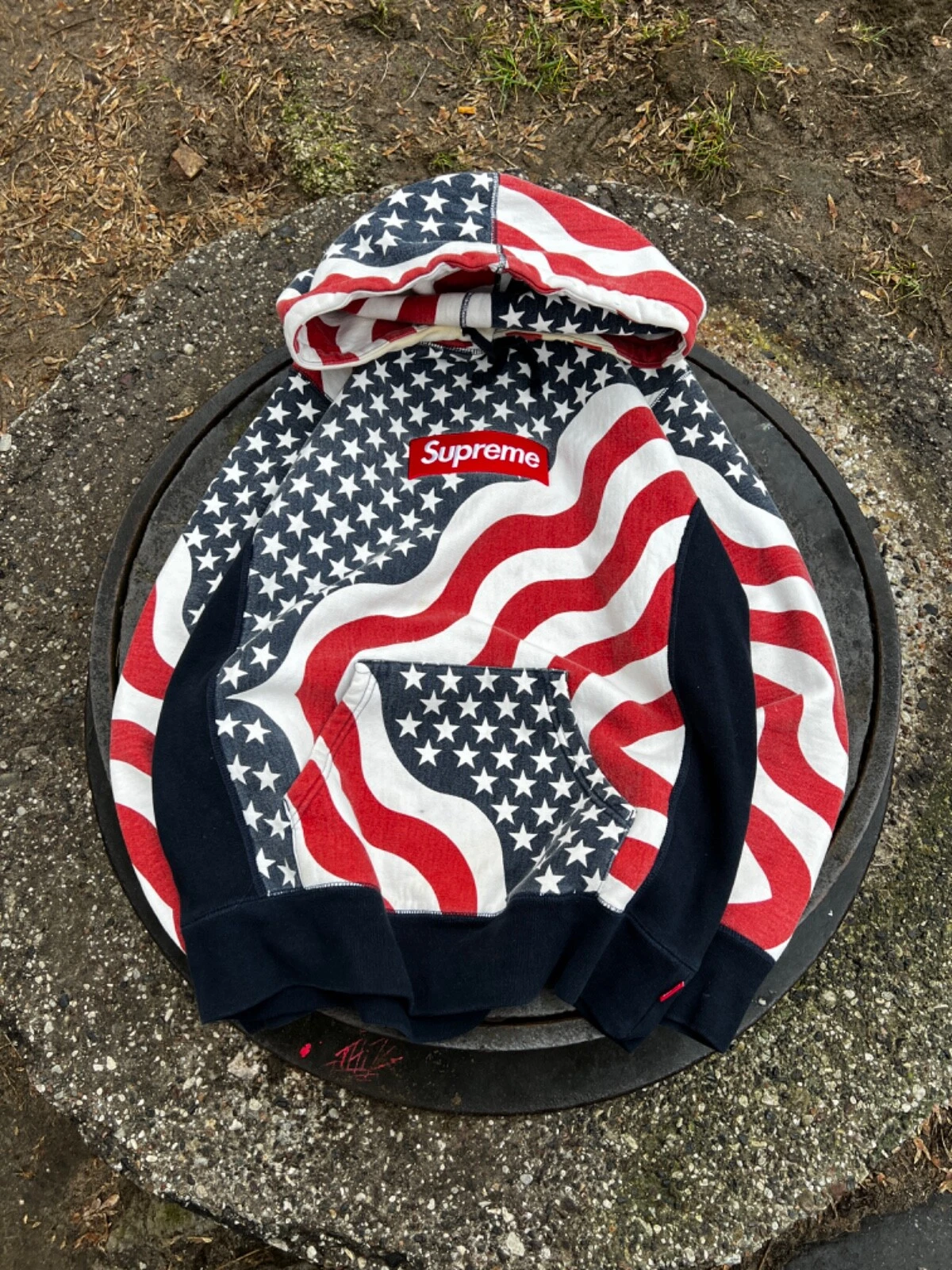 Rare boîte à capuche homme Supreme American Flag FW14 boîte logo Y2k taille moyenne
