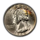 1960-D 25c Silver Washington Quarter - Neon Rainbow Toning - BU - SKU-Z4641