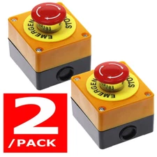 2Pcs 22mm Mushroom Emergency Stop Shut Off Push Button Switch NO+NC 10A US STOCK