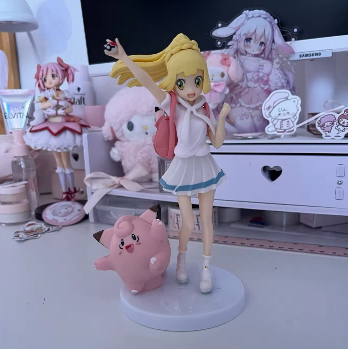 8” Pokemon Trainer Lillie & Clefairy Statue Figure Model Toy