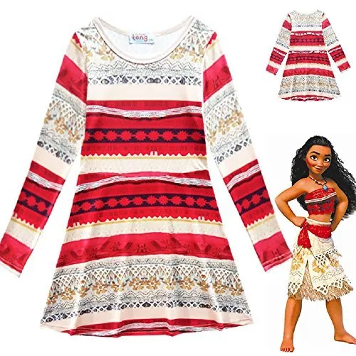 Lovely Girls Moana Party Holiday Birthday Dress with Necklace