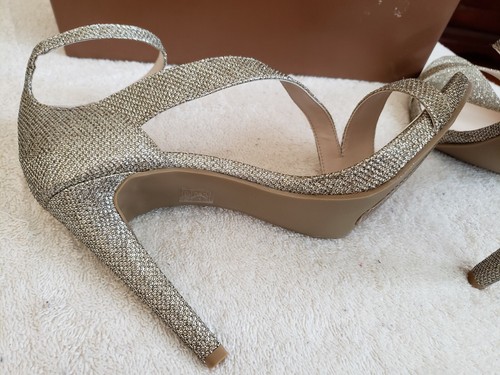 AUDREY BROOKE Gold/Silver Open Toe Ankle Strap 4.5" Stilletto Heels Size 9M NIB - Picture 6 of 11