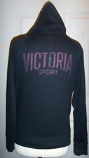 Nwt 50 Victoria Secret VS Sport Back Logo Black Zip Up Sweatshirt Hoodie XS