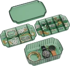 LETURE 3-Layer Jewelry Organizer Box for Earrings, Rings, Necklaces, Green 