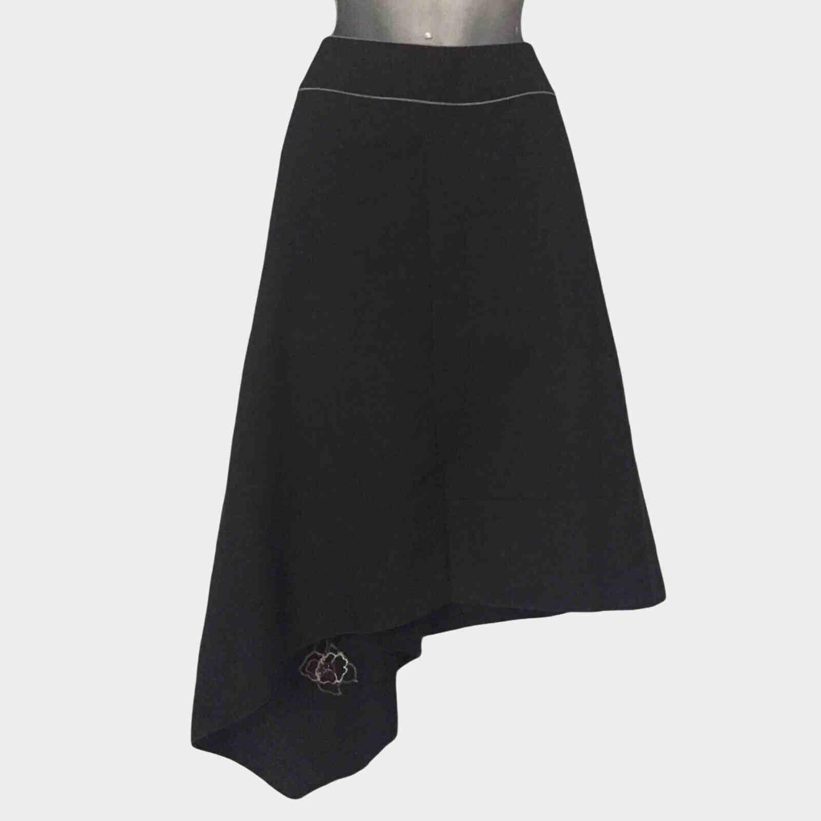 WHISTLES Skirt Size 10 Rare Black Asymmetric Wool Felt Applique Quirky