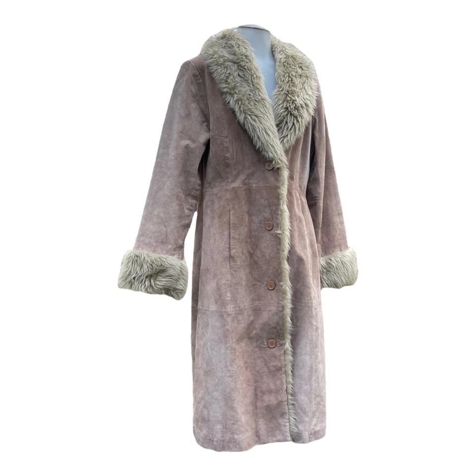 Vintage 90s DELIA'S Womens M Suede Leather Penny Lane Coat Afgan Faux Fur Trim - Image 3 of 4