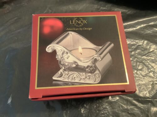 Lenox posrebrzane sanie wotywne świeca herbaciana światło nieużywane w otwartym pudełku ŁADNE - Zdjęcie 1 z 7