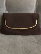 Vintage Brown Satin Fold Over Clutch Purse Cosmetic Bag Comb Mirror Near Perfect