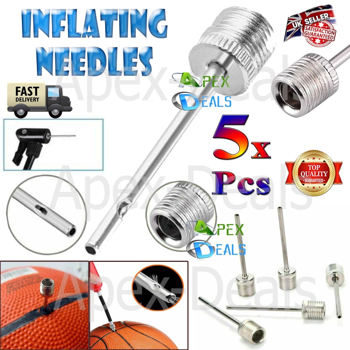 Unbranded Air Pin Valve Inflator 5-Pack Football Pump Needles - Ball ...