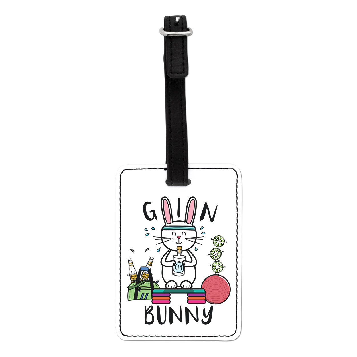 Gin Bunny Visual Luggage Tag Suitcase Bag Funny Rabbit Gym Joke Animal Fitness