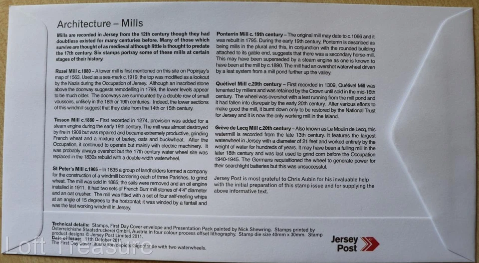 Jersey Stamps: "Jersey Architecture - Mills" First Day Cover 2011 - Image 3 of 3