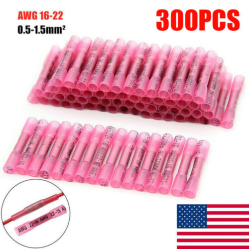 100~300Pcs Red Heat Shrink Butt Wire Connectors Crimp Terminals AWG 16-22 Gauge - Picture 1 of 10