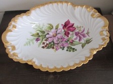 H Co Haviland Limoges France Porcelain Oval Serving Bowl Flowers Gold