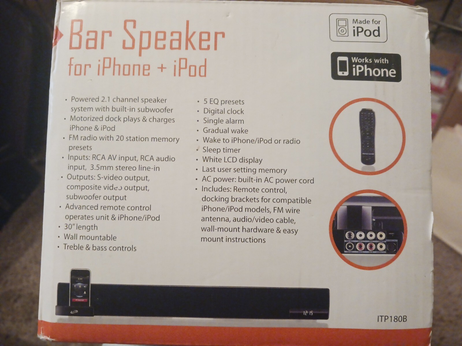 iLive ITP180B 2.1-Channel 30" Sound Bar Speaker TV/iPhone/iPod New