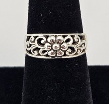 Vintage Sterling Silver Floral Filigree Scroll Floral Ring Size 6.5 - 3.3g