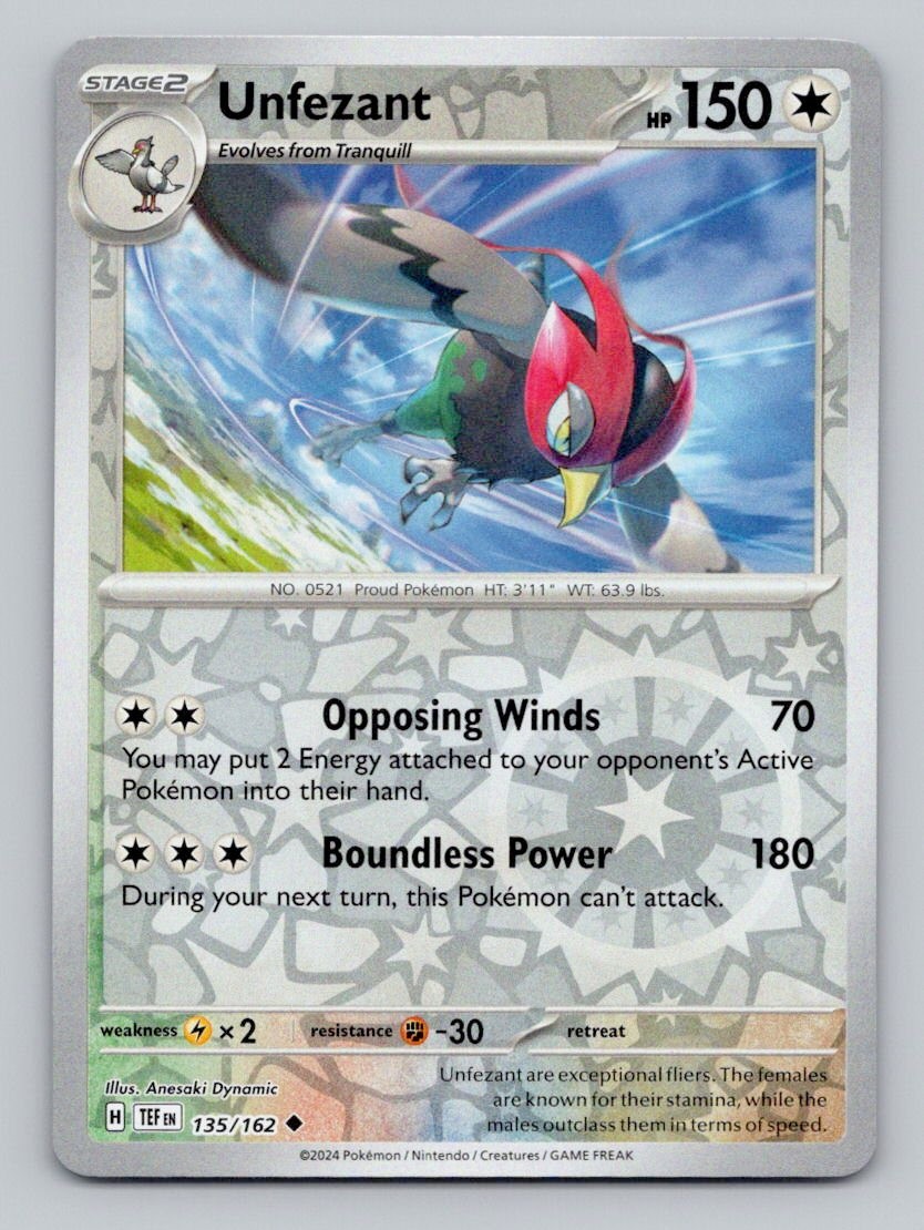 Reverse Holo Unfezant 135/162 Uncommon SV05: Temporal Forces Pokemon