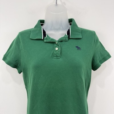 VTG Y2K Abercrombie Fitch Polo Women's L Kelly Green Preppy Moose