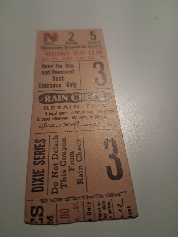 Houston Baseball Ticket RAIN CHECK
