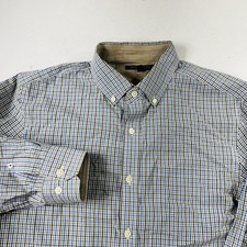 Banana Republic Soft Wash Tailored Slim Fit Dress Shirt Blue Plaid Mens Medium