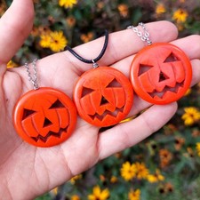 Crystal Pumpkin Necklace - Jack O Lantern - Halloween Jewelry