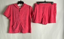 Juicy Couture Women's 2 Piece Set Watermelon Pink Velour Rhinestone Logo Sz L