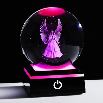 Movdyka 8CM Kristall 3D Schutzengel Figuren Kugel mit LED Lampe 