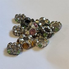 Mixed Lot Silver Tone Metal Rondelle Spacer Beads w/ Multicolor Rhinestones
