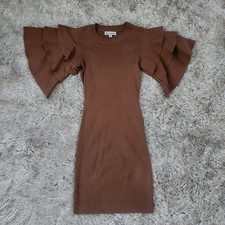 Settledown Tiered Bell Sleeve Sweater Mini Dress Brown Size Medium