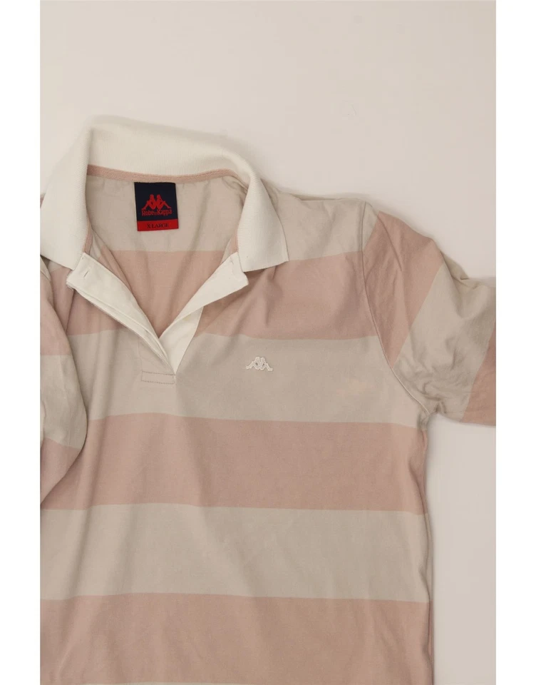 KAPPA Womens Long Sleeve Rugby Polo Shirt UK 18 XL Beige Striped Cotton CU76 - Image 3 of 3