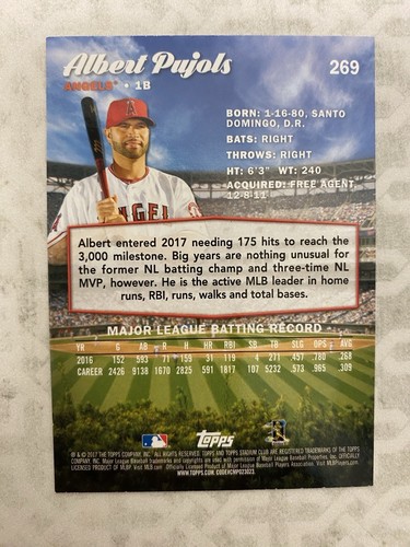 2017 Topps Stadium Albert Pujols Gold Foil Parallel #269! LA Angels, HOF - Bild 2 von 2