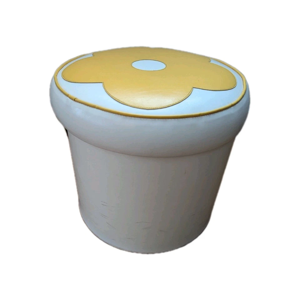 Винтажный Виниловый Круглый Оттоманский Пуф Большой Табурет для Ног Для Хранения Цветков Мощность - Изображение 4 из 4