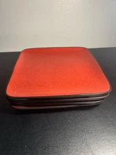 Set of 4 Home Trends Rave Red & Black  9 Inch Square Dinner Plates