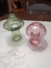 Lot 2 Colored Tinted Glass Mushroom Bud Vase propagation High Clear Mushroom 