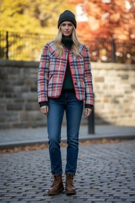 Isabel Marant Etoile Plaid Quilted Jacket Red Trim Reversible Linen Cotton Sz 36