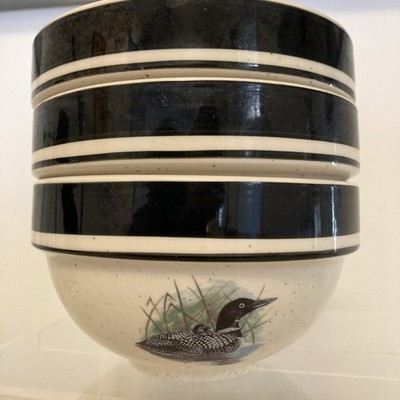 Vintage Folkcraft Stoneware Loon Lake Cereal Bowl by Scotty Z Set of 3