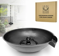 U-nitt 12" Anchoring Basin for Gutter Rain Chain,Spill Bowl, Black Powder Coated