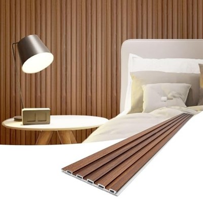  Slat Wall Panels, WPC Soundproof 3D Wall Paneling for 96 x 6 x 0.3 inches Teak