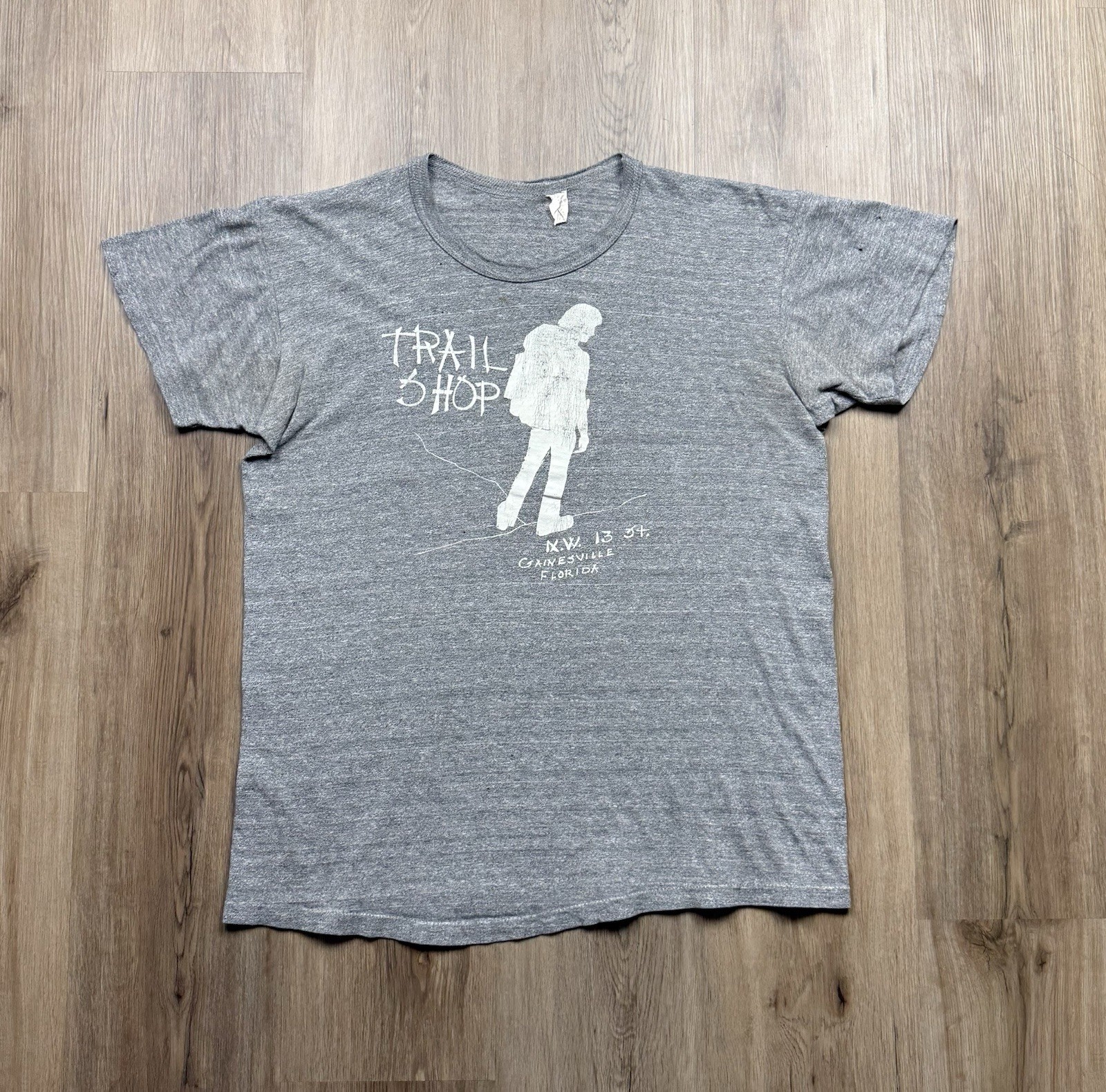 70s Vintage Trail Shop Gainesville Florida Outdoors Hiking T-Shirt Heather Large