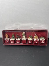 St Nicholas square Believe letter sign reindeer set Christmas