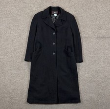 Vintage Black 100 Wool Single Breasted Long Tailored Winter Overcoat Womens 16