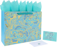 16.5 Extra Large Rose Green Gift Bag Set with Handles, Greeting Card, Tissue Pa