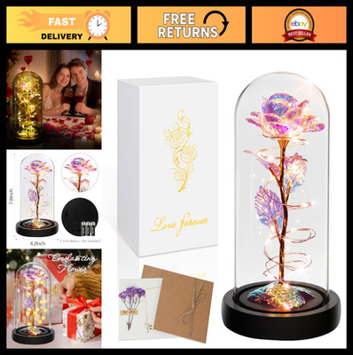 Colorful Light Up Rose in Glass Dome - Perfect Gift for Mom, Grandma, Wife, Daug